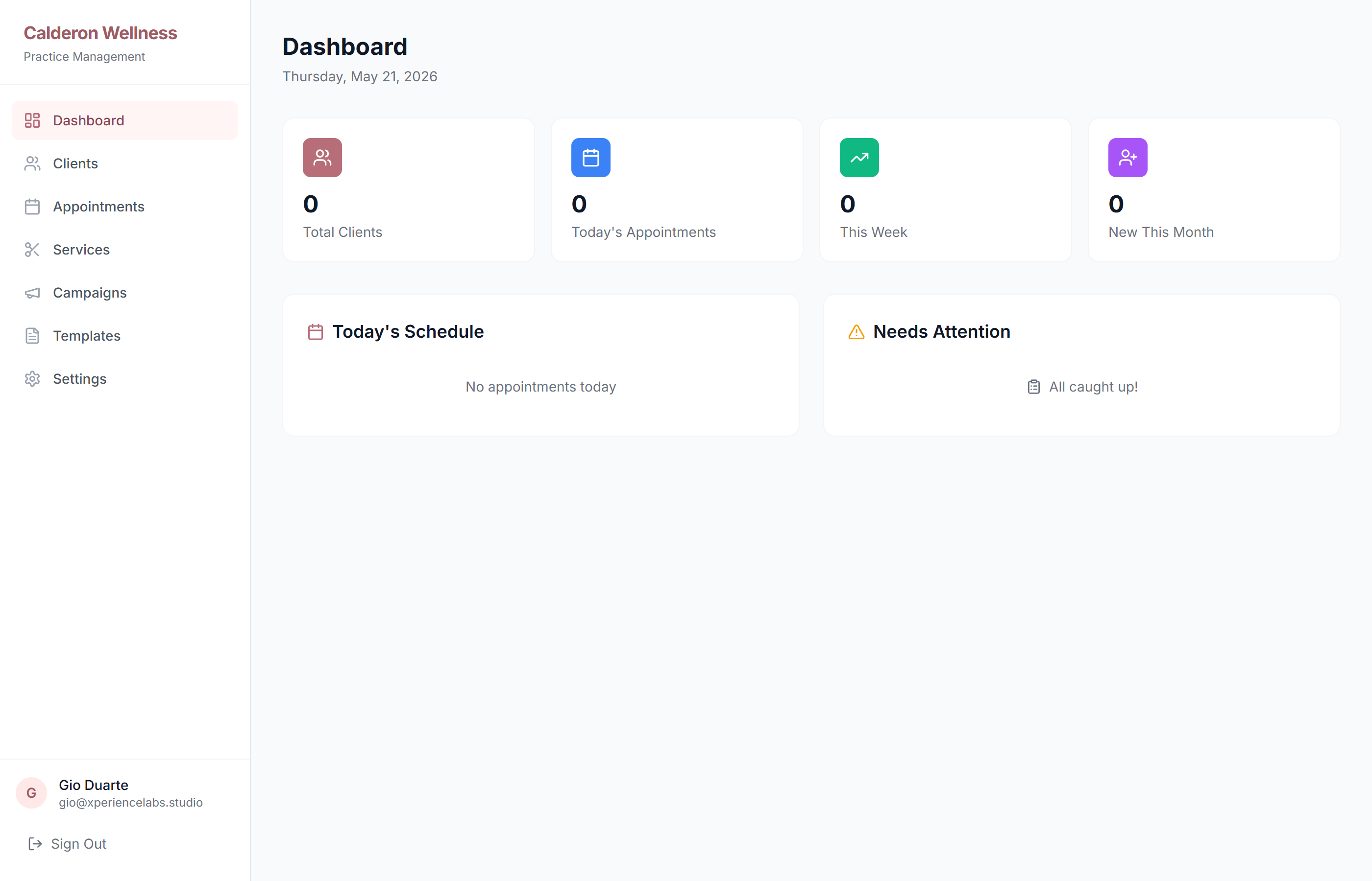 Calderon Wellness CRM dashboard