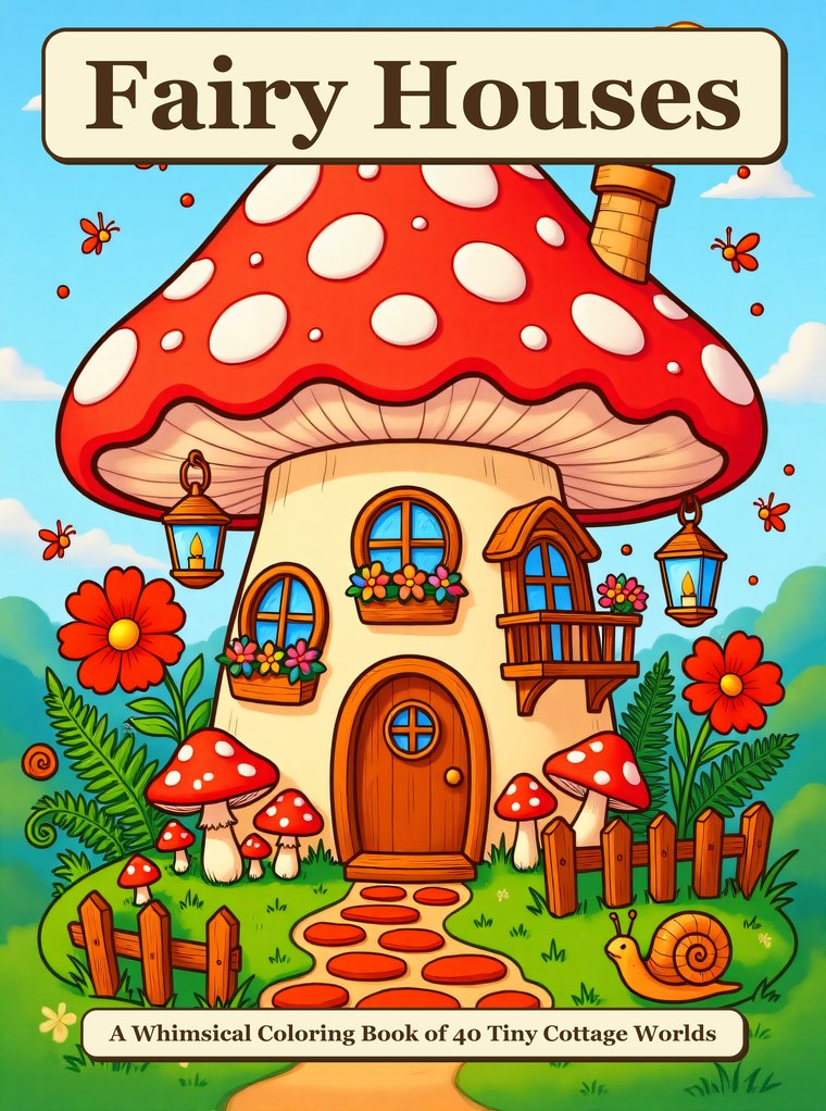Cozy Fairy Houses coloring book cover