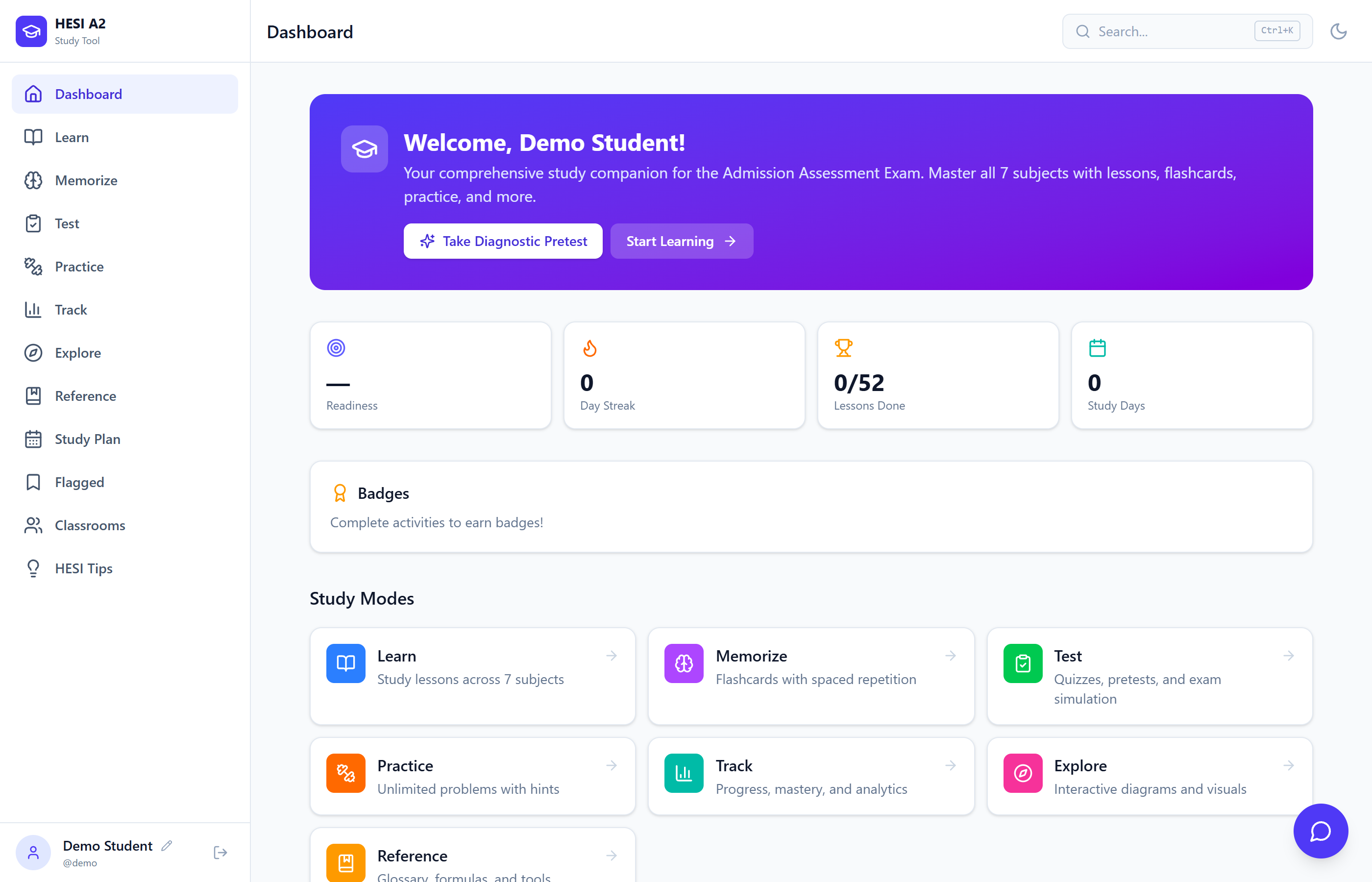 HESI A2 study dashboard